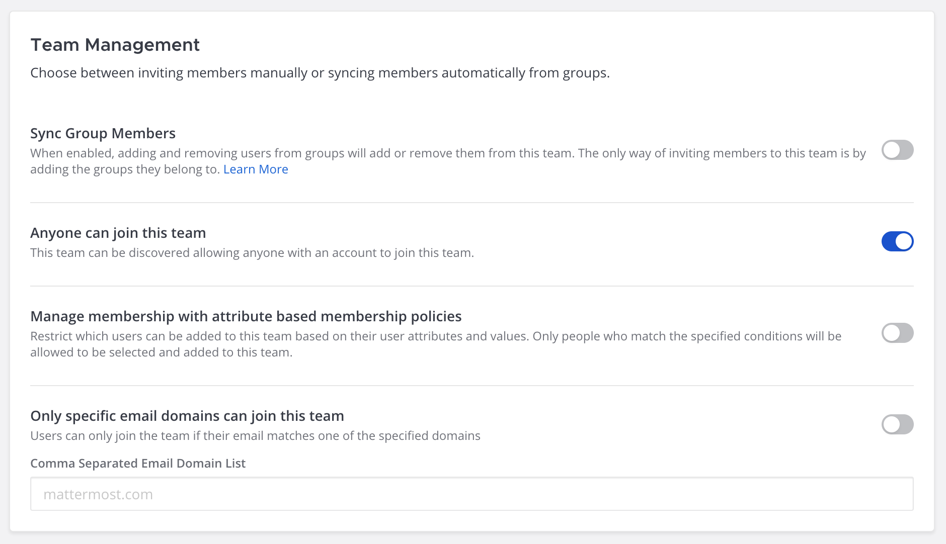 Enable Anyone can join this team option for a team using the System Console.