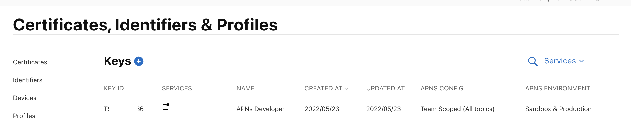 Apple Developer key list