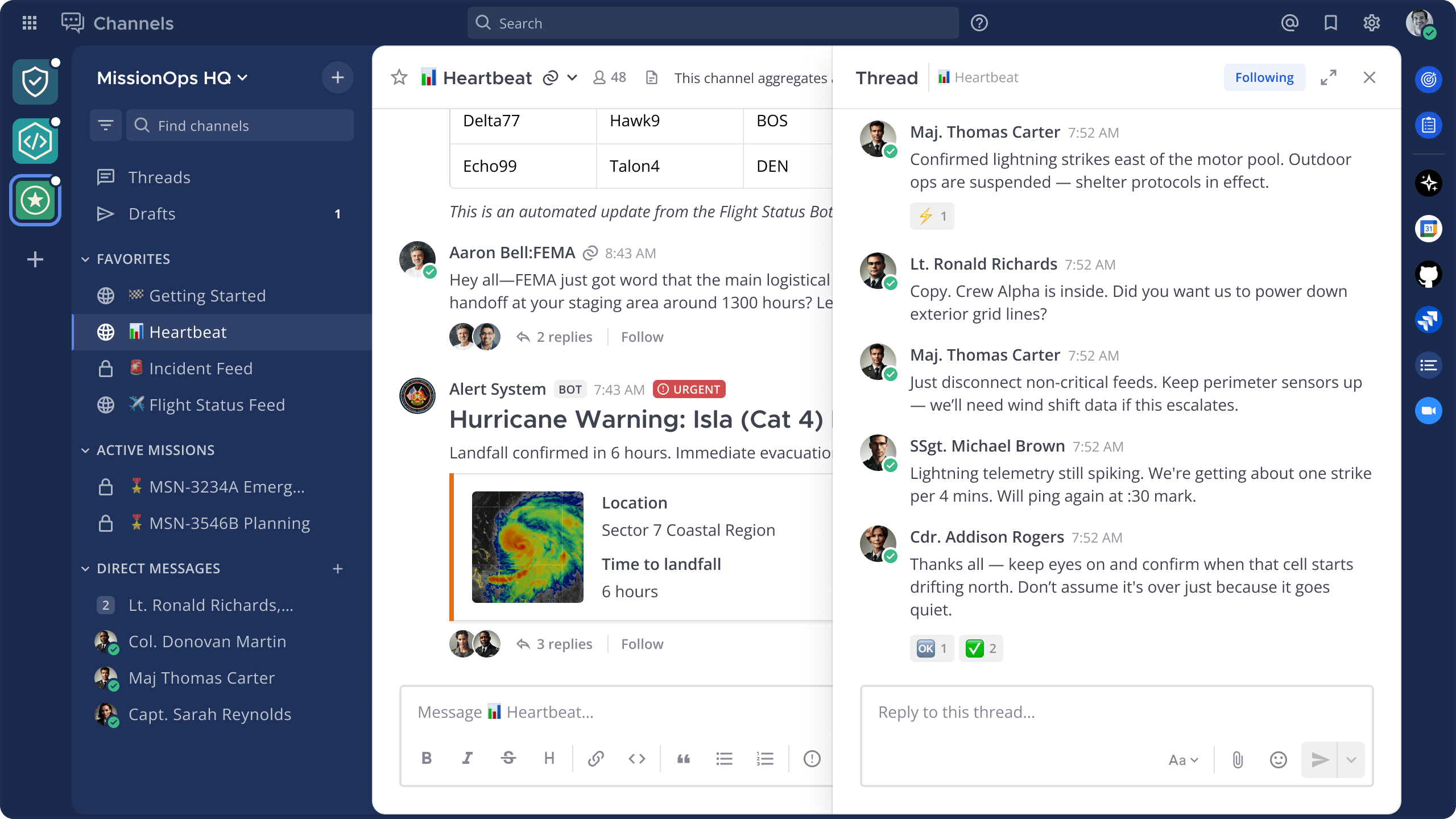 An image showing Mattermost messaging collaboration, highlighting the ability to create public and private channels, direct messages, and threaded conversations for secure, real-time communication across web, desktop, and mobile.