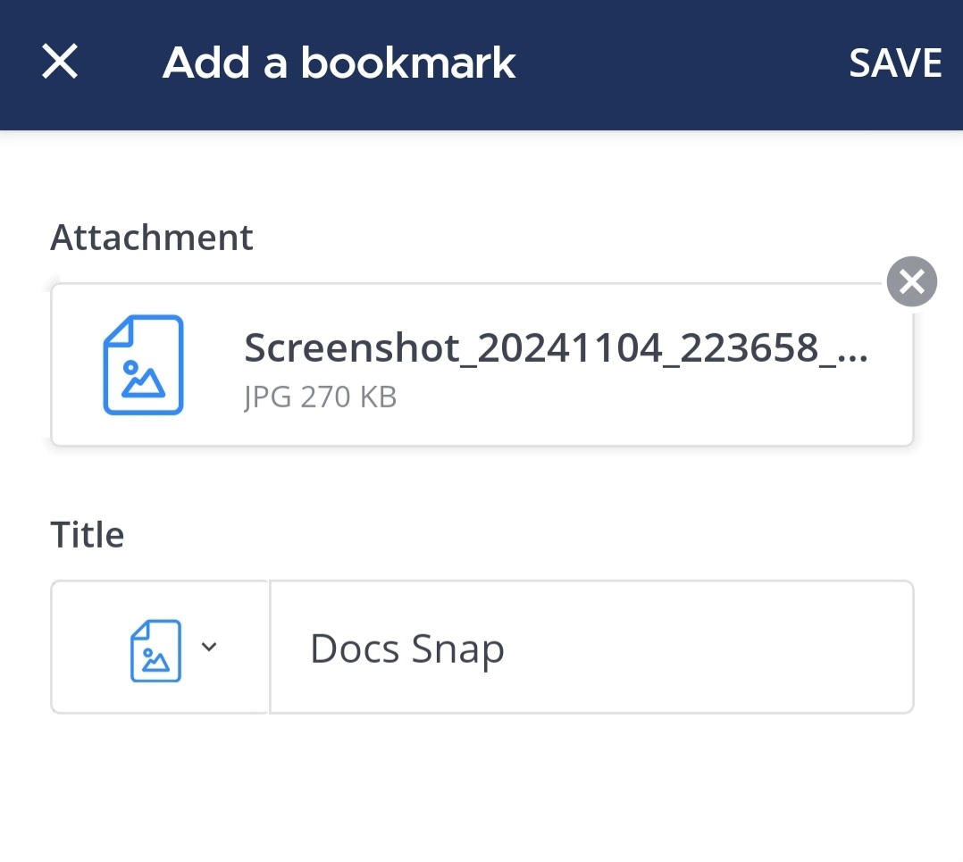 Tap on Add a file to add a file as Bookmark.