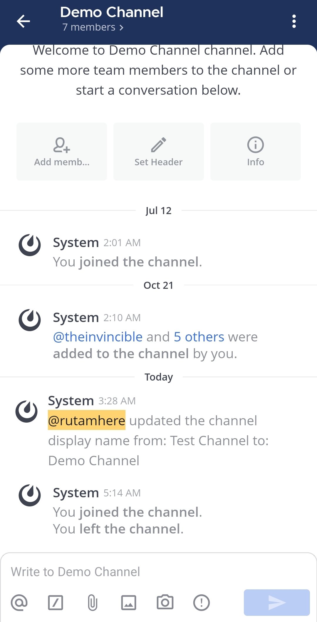 Click on the channel name to explore available options.