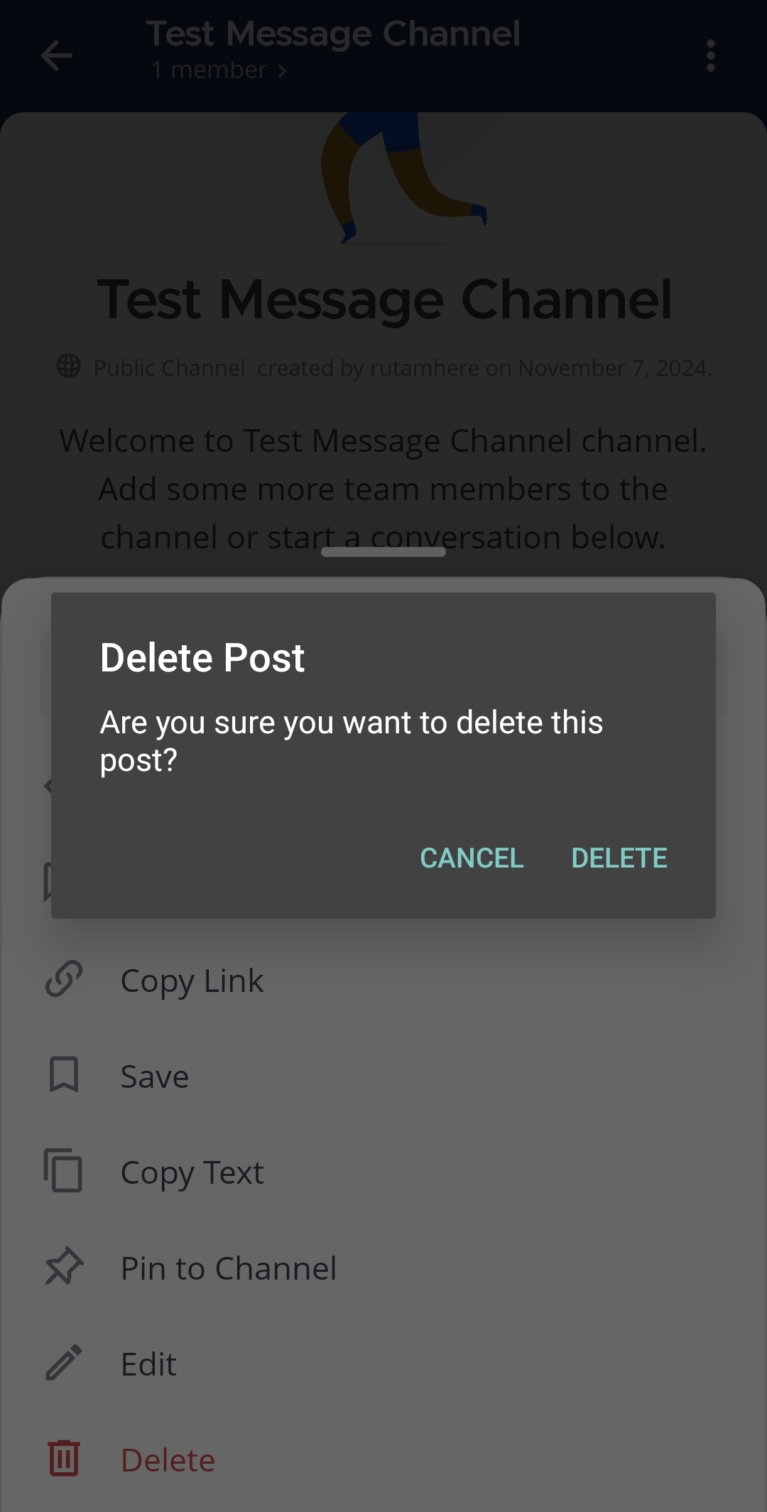 Confirm your choice to delete the message.