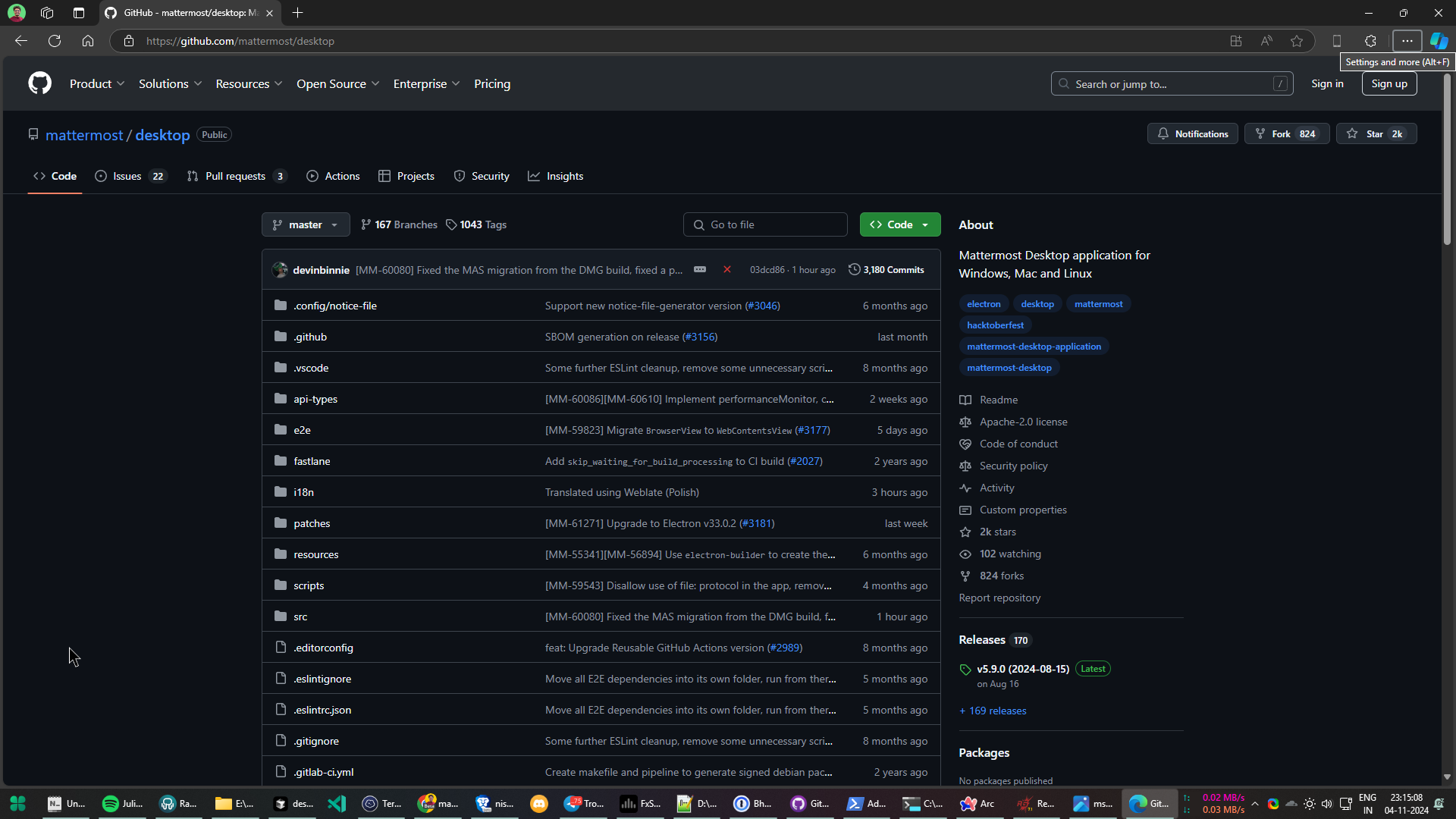 Go to the mattermost/desktop repository on GitHub.